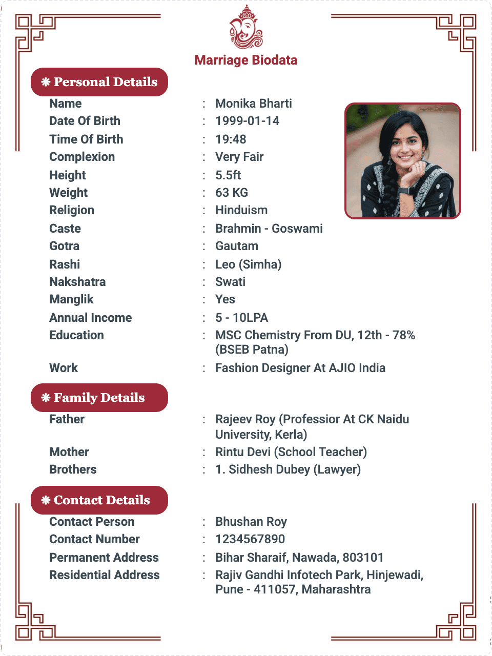 Marriage Biodata Template 1